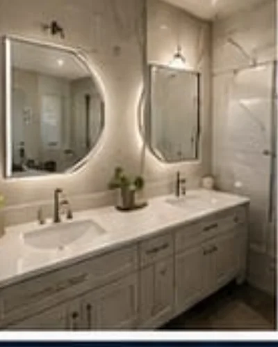 Double vanity and backlit mirrors